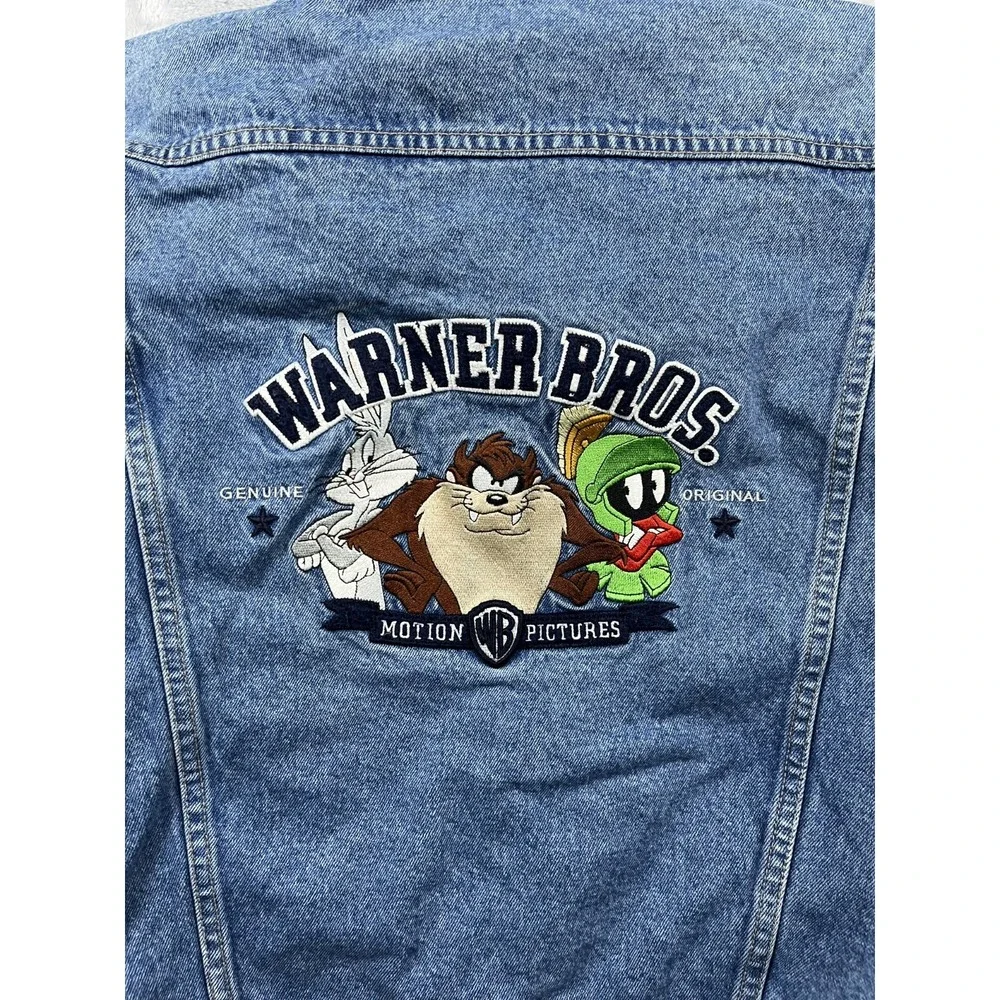 VTG Warner Bros Motion Pictures Mens Embroidered Denim Jacket Looney Tunes S